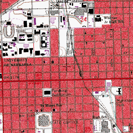 Topographic Map of Lincoln Fire and Rescue Station 1 Headquarters, NE