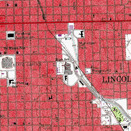 Topographic Map of Lincoln High School, NE