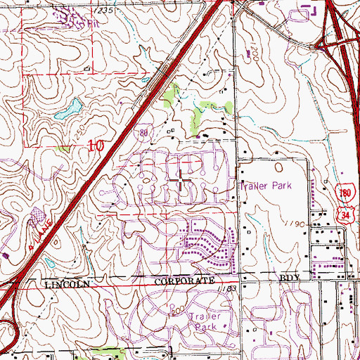 Topographic Map of Contempo-Lincoln Mobile Home Park, NE