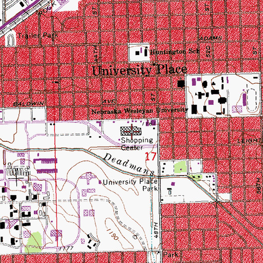Topographic Map of University Place Shopping Center, NE