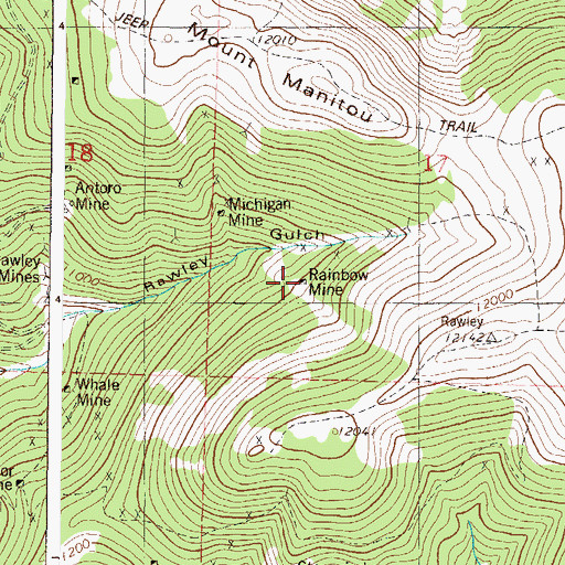 Topographic Map of Rainbow Mine, CO