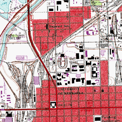 Topographic Map of Memorial Stadium, NE