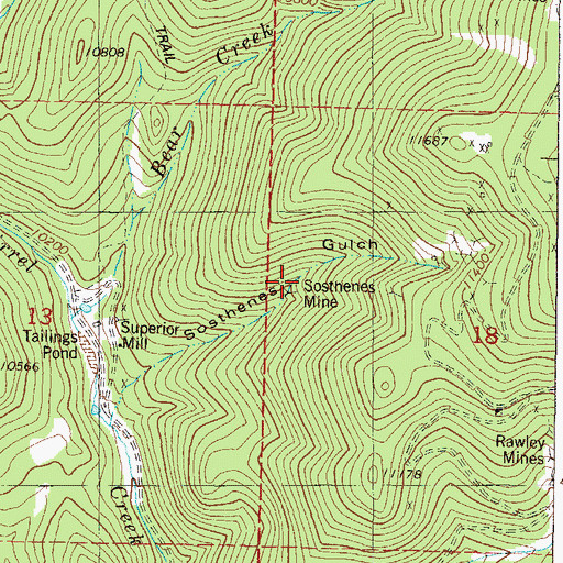Topographic Map of Sosthenes Mine, CO