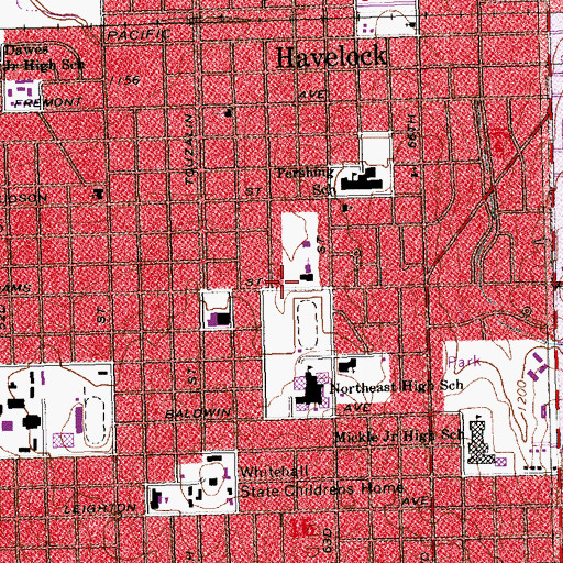 Topographic Map of Easterday Recreation Center, NE