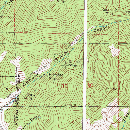 Topographic Map of Saint Louis Mine, CO