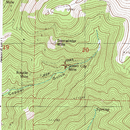 Topographic Map of Queen City Mine, CO