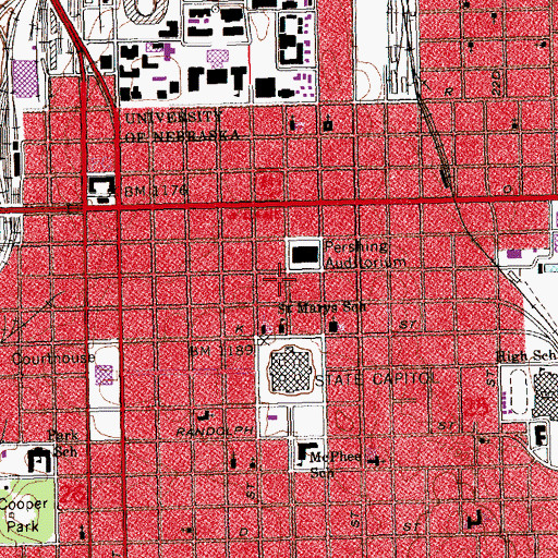 Topographic Map of Centennial Mall, NE