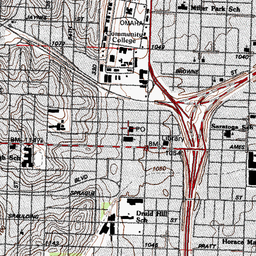 Topographic Map of Ames Avenue Post Office, NE
