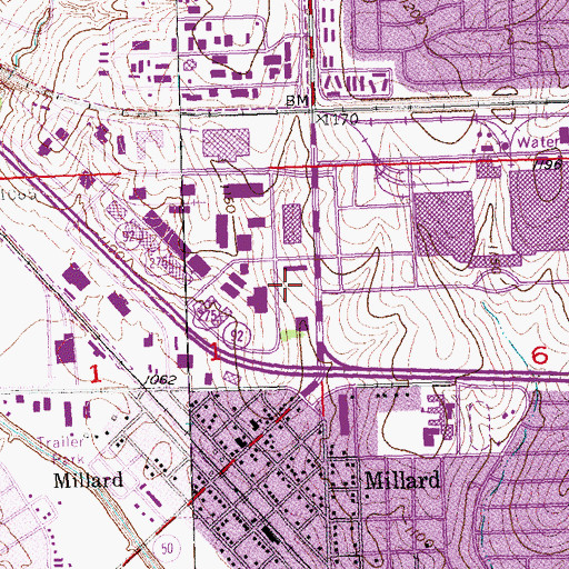 Topographic Map of Millard Highlands Post Office, NE