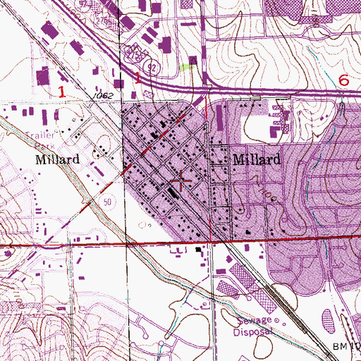 Topographic Map of Millard Post Office (historical), NE