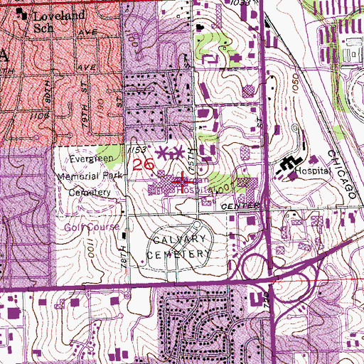 Topographic Map of Alegent Health Mercy Care Center, NE