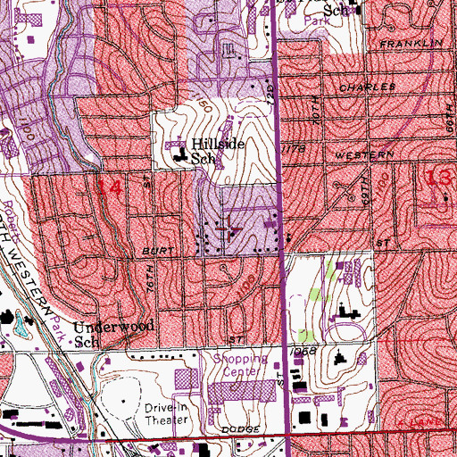 Topographic Map of Underwood Hills Presbyterian Church, NE
