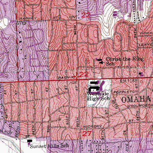 Topographic Map of Pacific Hills Lutheran Church, NE