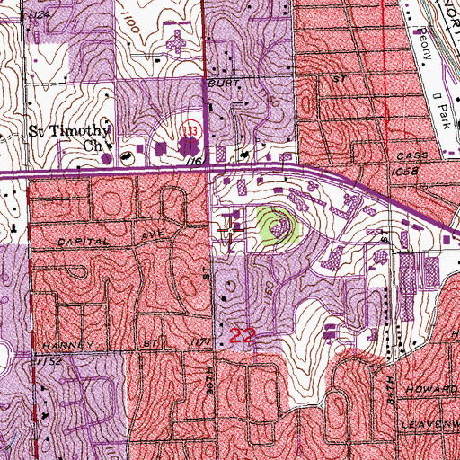 Topographic Map of First Covenant Church of Omaha, NE