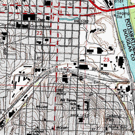 Topographic Map of Omaha, NE