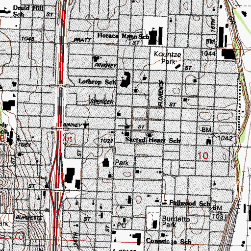 Topographic Map of Sacred Heart Parish Church, NE