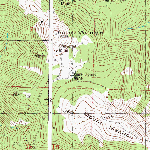 Topographic Map of Legal Tender Mine, CO