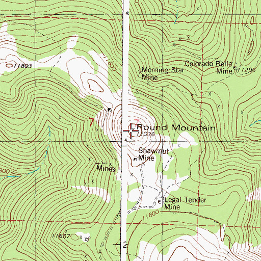 Topographic Map of Round Mountain, CO