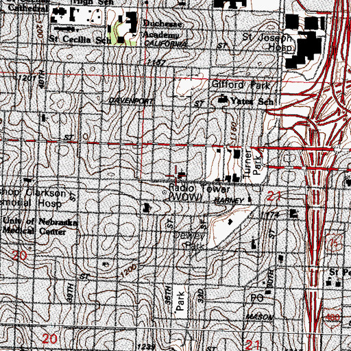 Topographic Map of First Presbyterian Church - Omaha, NE