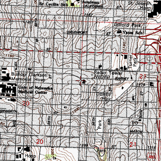 Topographic Map of First Central Congregational United Church of Christ, NE