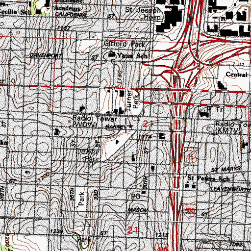 Topographic Map of First Unitarian Church of Omaha, NE