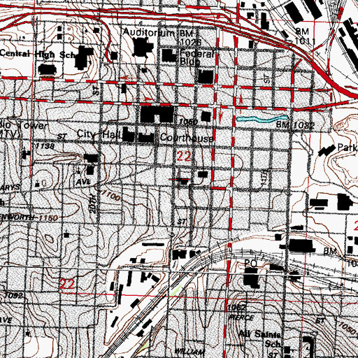 Topographic Map of Omaha Fire Department - Station 1, NE