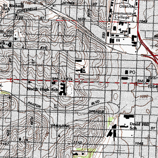 Topographic Map of Omaha Fire and Rescue Station 21, NE