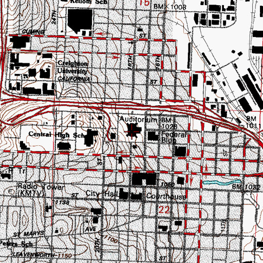 Topographic Map of Omaha Civic Auditorium and Convention Center, NE
