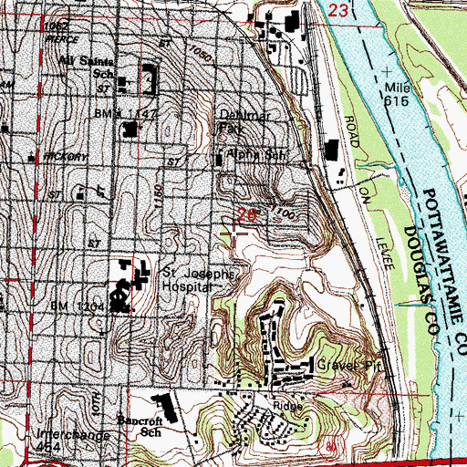 Topographic Map of Omaha Botanical Gardens, NE