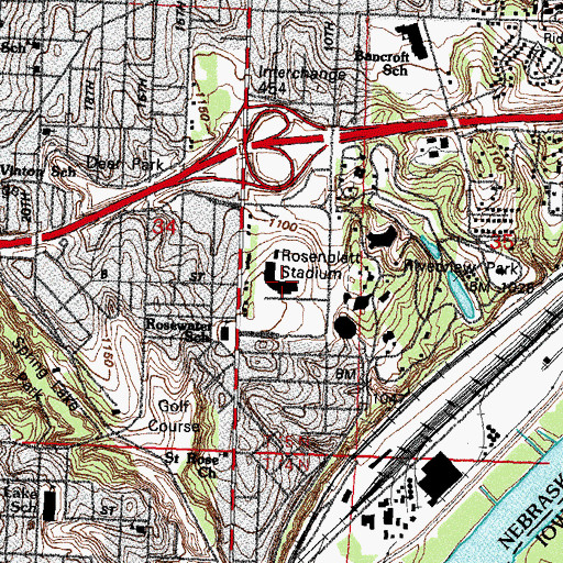 Topographic Map of Johnny Rosenblatt Stadium, NE