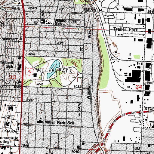 Topographic Map of Miller Park Golf Course, NE