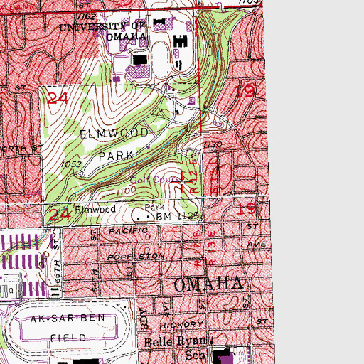 Topographic Map of Elmwood Park Golf Course, NE