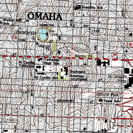 Topographic Map of Duchesne Academy Historical Marker, NE