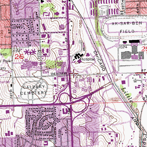 Topographic Map of Ak-Sar-Ben Field and the US Air Mail Historical Marker, NE