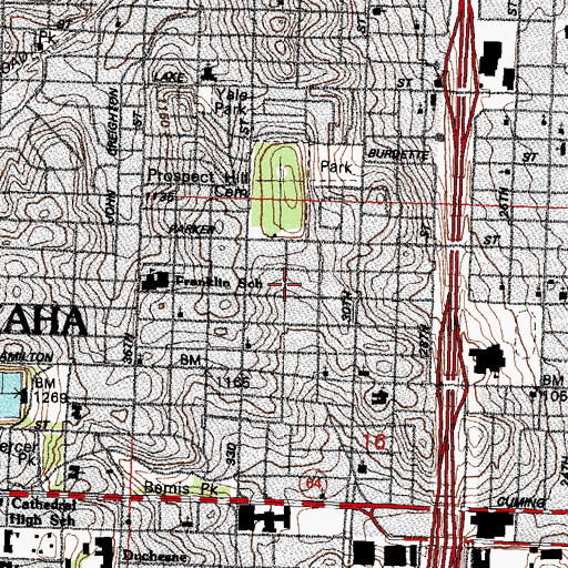Topographic Map of Thirty-Second and Franklin Street Park, NE