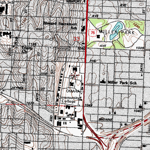 Topographic Map of Metropolitan Community  - Fort Omaha Campus, NE