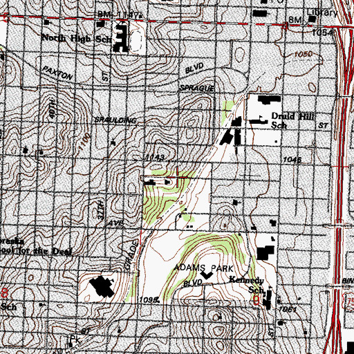 Topographic Map of Adams Park / Lakeside Kingdom Hall, NE