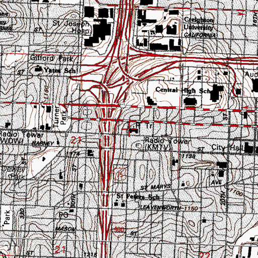 Topographic Map of Kountze Memorial Lutheran Church, NE