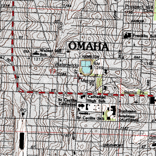 Topographic Map of Lowe Avenue Presbyterian Church, NE