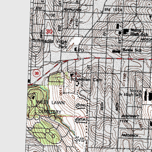 Topographic Map of Hillcrest Baptist Church, NE