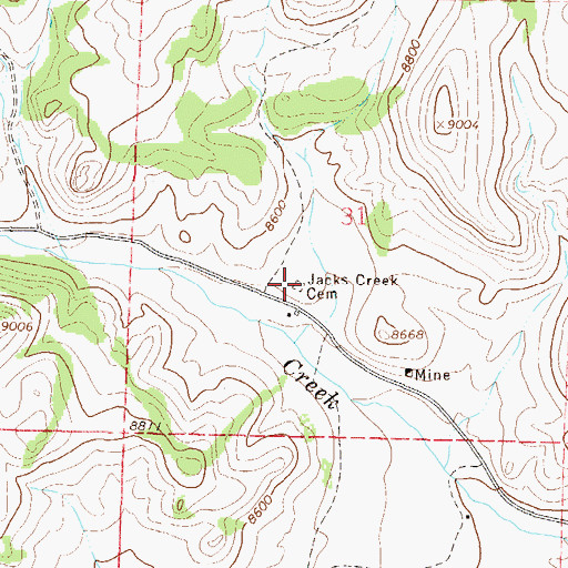 Topographic Map of Jacks Creek Cemetery, CO