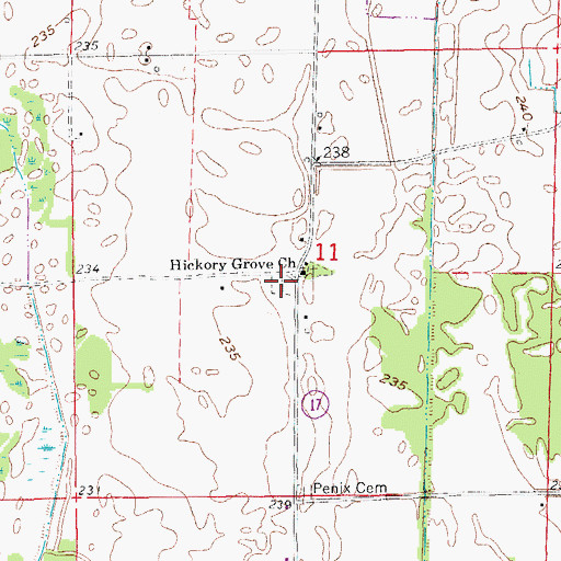 Topographic Map of Hickory Grove Cemetery, AR