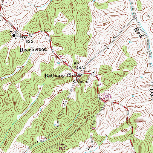 Topographic Map of Bethany Christian Church Cemetery, KY