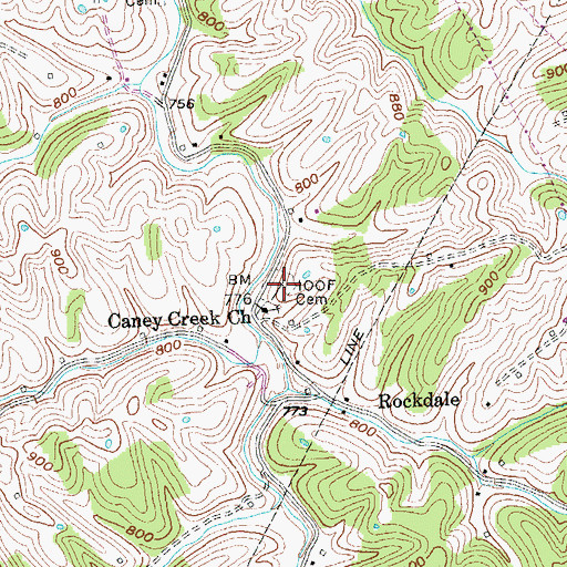 Topographic Map of Caney Fork Baptist Church Cemetery, KY