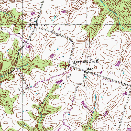 Topographic Map of Greenup Fork Baptist Church Cemetery, KY