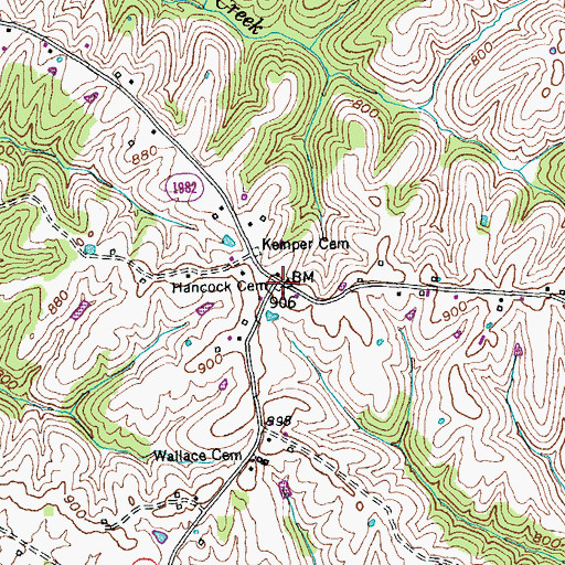 Topographic Map of Benjamin Hancock Cemetery, KY