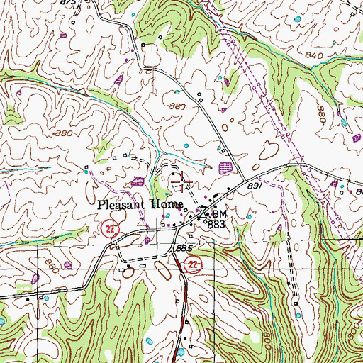 Topographic Map of Pleasant Home Cemetery, KY