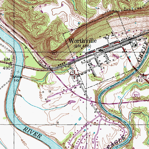 Topographic Map of Worthville Masonic Cemetery, KY