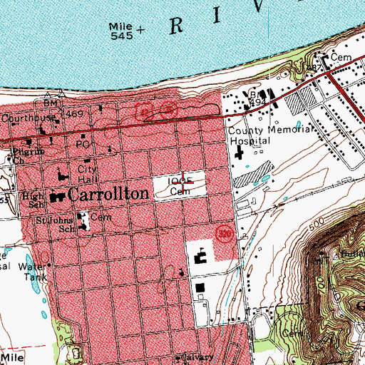 Topographic Map of Carrollton IOOF Cemetery, KY