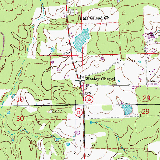 Topographic Map of Wesley Chapel Cemetery, AR